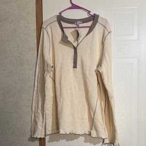 White Birch Cream and Brown Button-Up Top
